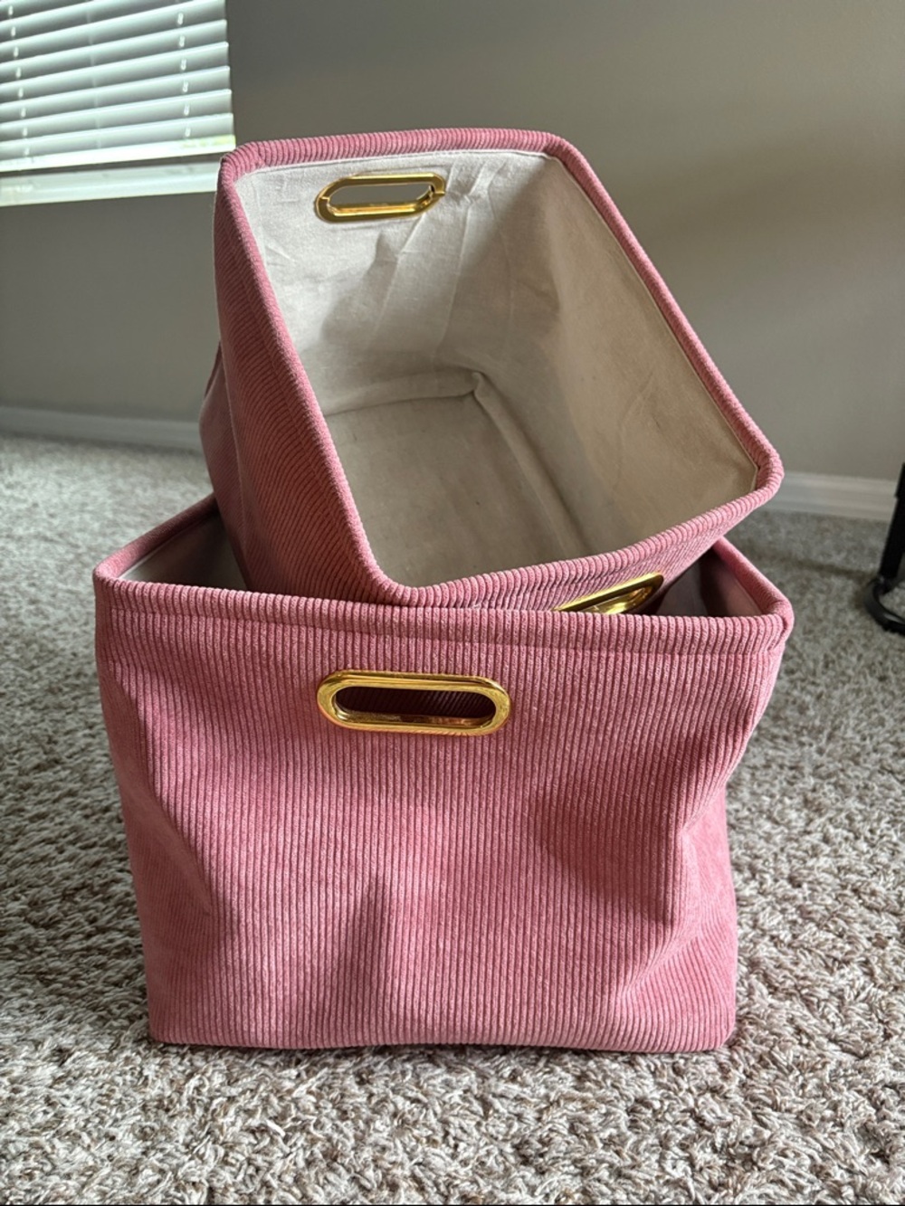 Pink Corduroy Travel Tote with Gold-Tone Handles